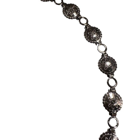 Concho Chain Statement Belt Western Boho Womens Floral Vintage Silver Adjustable - Picture 8 of 16